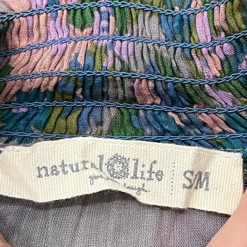 Natural Life Floral Smocked Waist Cotton Maxi Skirt Pink Blue Green Size S/M - Picture 3 of 6